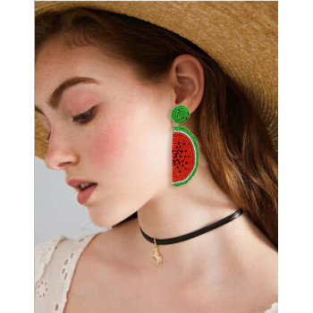 E-5299 Cute Girl Resin Beads Fruit Watermelon Shape Drop Earrings For Women Statement Party Jewelry