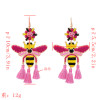 E-5374   3 Colors Handmade Cute Bee Shape Cotton Thread Drop Earrings for Women Summer Party Jewelry