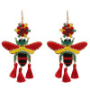 E-5374   3 Colors Handmade Cute Bee Shape Cotton Thread Drop Earrings for Women Summer Party Jewelry