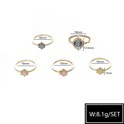 R-1506   5pcs/set New fashion Gold Plated Rhinestone Beads Midi Finger Ring Sets  Ethnic Women Girls Rings