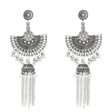 E-5379  Indian Vintage Gold Silver Long Tassel Statement Jhumka Earrings For Women Ethnic Party Jewelry
