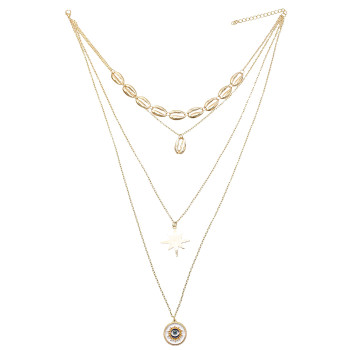 N-7253 New Fashion Multi-layer Gold Metal Geometric Shell Pendant Necklaces For Women Party Summer Jewelry