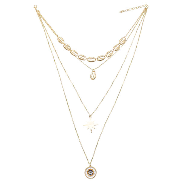 N-7253 New Fashion Multi-layer Gold Metal Geometric Shell Pendant Necklaces For Women Party Summer Jewelry
