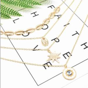 N-7253 New Fashion Multi-layer Gold Metal Geometric Shell Pendant Necklaces For Women Party Summer Jewelry