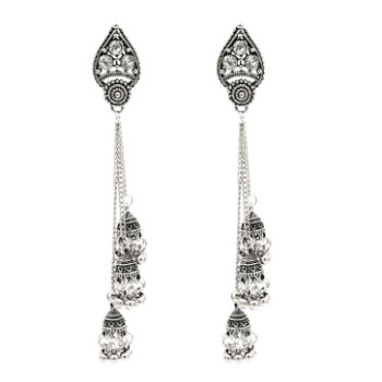E-5380 Vintage Silver Gold Zamak Long Tassel Rhinestone Statement Earrings For Women Boho Gypsy Indian Jewelry