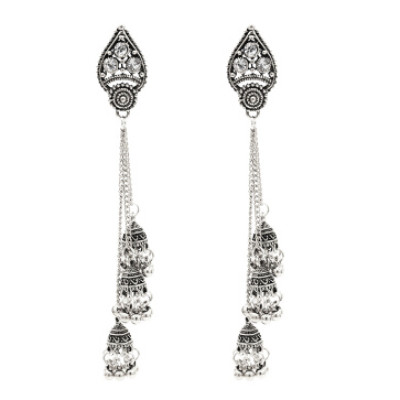 E-5380 Vintage Silver Gold Zamak Long Tassel Rhinestone Statement Earrings For Women Boho Gypsy Indian Jewelry