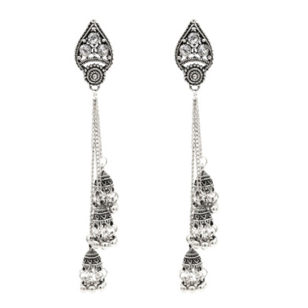 E-5380 Vintage Silver Gold Zamak Long Tassel Rhinestone Statement Earrings For Women Boho Gypsy Indian Jewelry