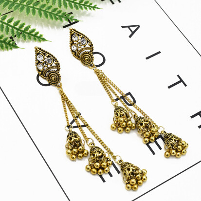 E-5380 Vintage Silver Gold Zamak Long Tassel Rhinestone Statement Earrings For Women Boho Gypsy Indian Jewelry
