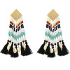 E-5388 Ethnic Bohemian Natural Shell Pendant Resin Beaded Statement Long Tassel Drop Earrings Party Jewelry