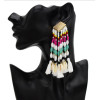 E-5388 Ethnic Bohemian Natural Shell Pendant Resin Beaded Statement Long Tassel Drop Earrings Party Jewelry