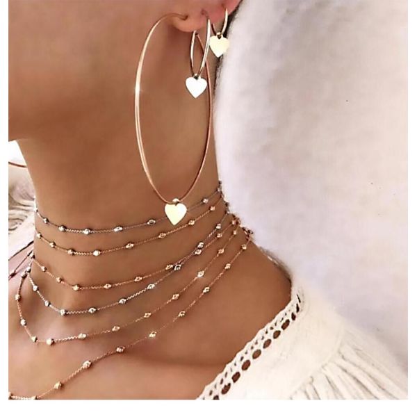 E-5383  3 Style Simple Hoop Earrings For Women Hollow Round Circle Earrings With Heart Earrings Golden Color Jewelry