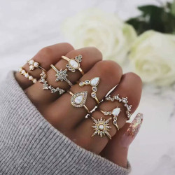 R-1509 10pcs/set New fashion Gold Plated Rhinestone Beads Midi Finger Ring Sets Ethnic Women Girls Rings