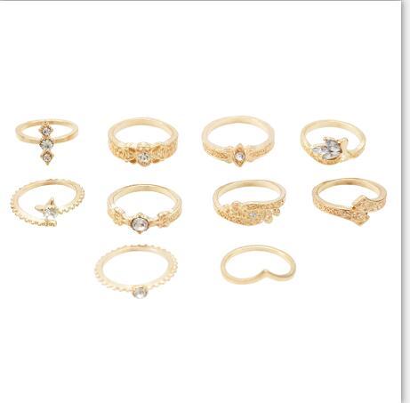 R-1510  3 Styles New Fashion  Gold  Silver Plated Rhinestone  Midi Finger Ring Sets  Ethnic Women Girls Rings