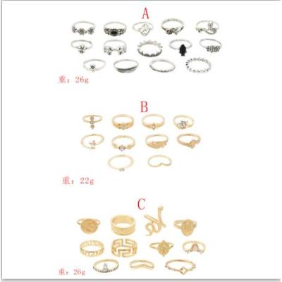 R-1510  3 Styles New Fashion  Gold  Silver Plated Rhinestone  Midi Finger Ring Sets  Ethnic Women Girls Rings
