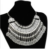 N-5163 Gypsy Vintage Silver Beach Choker Coin Tassel Bib Statement Necklace For Women Festival Jewelry