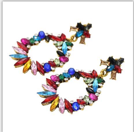 E-5397 Luxury Colorful Crystal Drop Earrings for Women Bohemian Rhinestone Tassel Earrings Statement Jewelry Party
