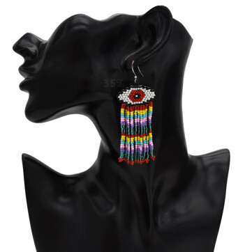 E-5398 Fashion Devil's Eye Small Beads Tassel Summer Style Drop Earrings Female Wedding Party Jewelry