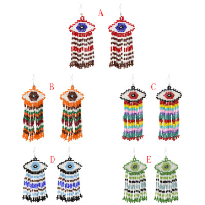 E-5398 Fashion Devil's Eye Small Beads Tassel Summer Style Drop Earrings Female Wedding Party Jewelry
