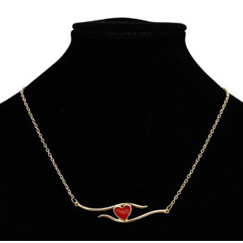 N-7262 Simple Gold Chain Black Red Enamel Heart Pendant Necklaces for Women Girl Party Jewelry