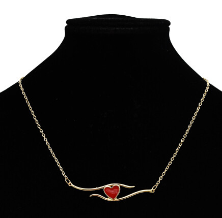 N-7262 Simple Gold Chain Black Red Enamel Heart Pendant Necklaces for Women Girl Party Jewelry