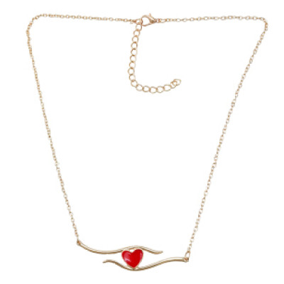 N-7262 Simple Gold Chain Black Red Enamel Heart Pendant Necklaces for Women Girl Party Jewelry