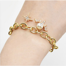 B-0981 Fashion Korean Gold Chain Geometric Pearl Pendant  Bracelet With Rhinestone For Women Party  jewelry