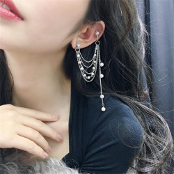 E-5396 Elegant Multi-layer Gold and Silver Metal Pearl Pendant Earrings Female Party Jewelry