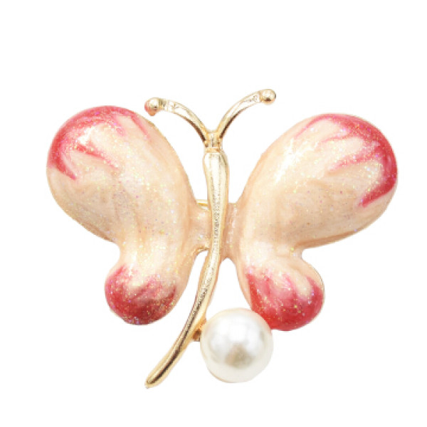 P-0441 Women Pearl Enamel Butterfly Brooches Dress Banquet Party Accessories
