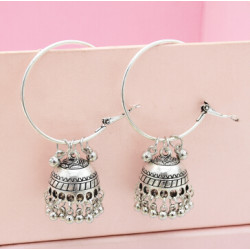 E-5401 Indian Ethnic Silver Gold Bells Circle Hoop Earrings With Birdcage For Women Festival Party Jewelry