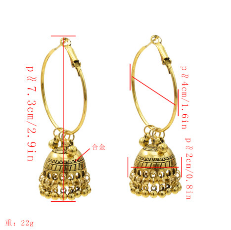 E-5401 Indian Ethnic Silver Gold Bells Circle Hoop Earrings With Birdcage For Women Festival Party Jewelry