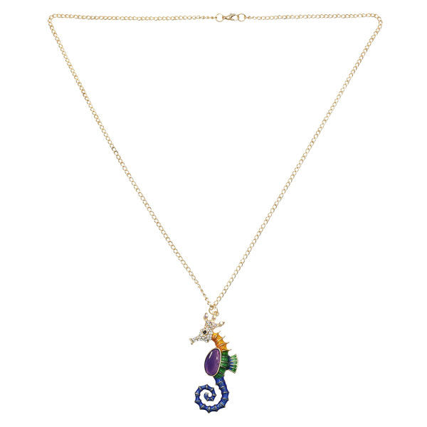 N-7264 New Fashion Gold Chain Rhinestone Hippocampus Pendant Unique Necklace For Women Party Jewelry