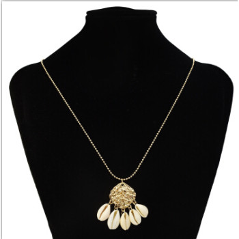 N-7265 Women Gold Link Chain Natural Shell Pendant Necklace Boho Summer Beach Party Jewelry