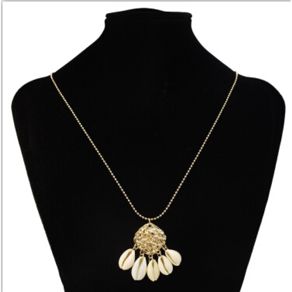 N-7265 Women Gold Link Chain Natural Shell Pendant Necklace Boho Summer Beach Party Jewelry