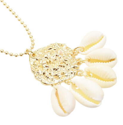 N-7265 Women Gold Link Chain Natural Shell Pendant Necklace Boho Summer Beach Party Jewelry