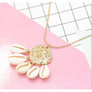 N-7265 Women Gold Link Chain Natural Shell Pendant Necklace Boho Summer Beach Party Jewelry