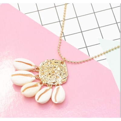 N-7265 Women Gold Link Chain Natural Shell Pendant Necklace Boho Summer Beach Party Jewelry