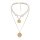 N-7269 FASHION DOUBLE GOLD ALLOY PEARL NECKLACE COIN PENDANT LADIES PARTY JEWELRY