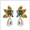 E-5404 Vintage Gold Metal  Flower Crystal  Pendant  Drop Earrings for Women Party Jewelry