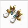E-5404 Vintage Gold Metal  Flower Crystal  Pendant  Drop Earrings for Women Party Jewelry