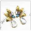 E-5404 Vintage Gold Metal  Flower Crystal  Pendant  Drop Earrings for Women Party Jewelry