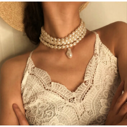 N-7270 Fashion Gold Alloy Faux Pearl Multilayer Necklace Choker For Women Ladies Party Jewelry