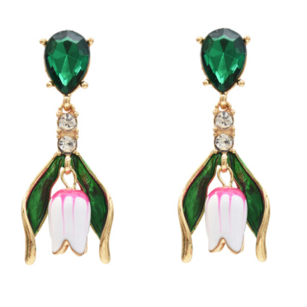 E-5406 Elegant Flower Shape Crystal Drop Earrings for Women Bridal Wedding Party Summer Jewelry