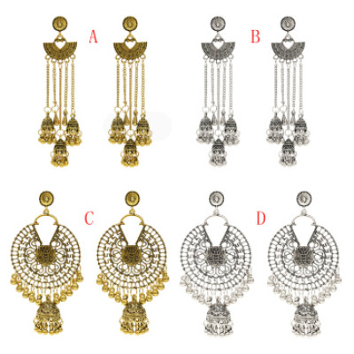 E-5408 Indian Vintage Silver Gold Long Tassel Statement Jhumka Earrings With Birdcage For Women Party Ethnic Jewelry