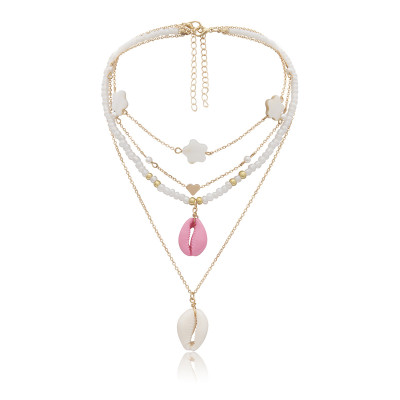 N-7274 Fashion beaded transparent rough alloy necklace shell pendant ladies party jewelry