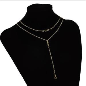 N-7277 Fashion Double Layers Gold  Silver Long Tassel  Pendant   Necklaces for Women Party Jewelry