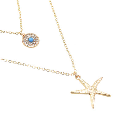 N-7278 Fashion Gold Metal Sea Shell Pendant Necklaces Multilayer Link Chains Necklace For Women Summer Jewelry