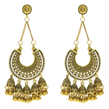 E-5416 Indian Big Gold Silver Bells Long Tassel Jhumka Earrings For Women Wedding Party Jewelry