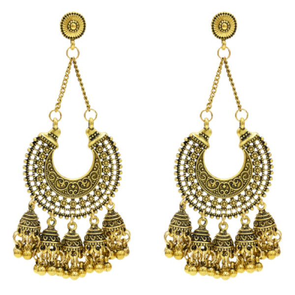 E-5416 Indian Big Gold Silver Bells Long Tassel Jhumka Earrings For Women Wedding Party Jewelry