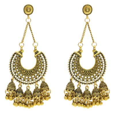 E-5416 Indian Big Gold Silver Bells Long Tassel Jhumka Earrings For Women Wedding Party Jewelry