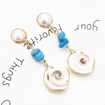 E-5417 Bohemian Metal conch Pearl Alloy Shell Pendant Drop Hoop Earrings for Women Summer Beach Jewelry